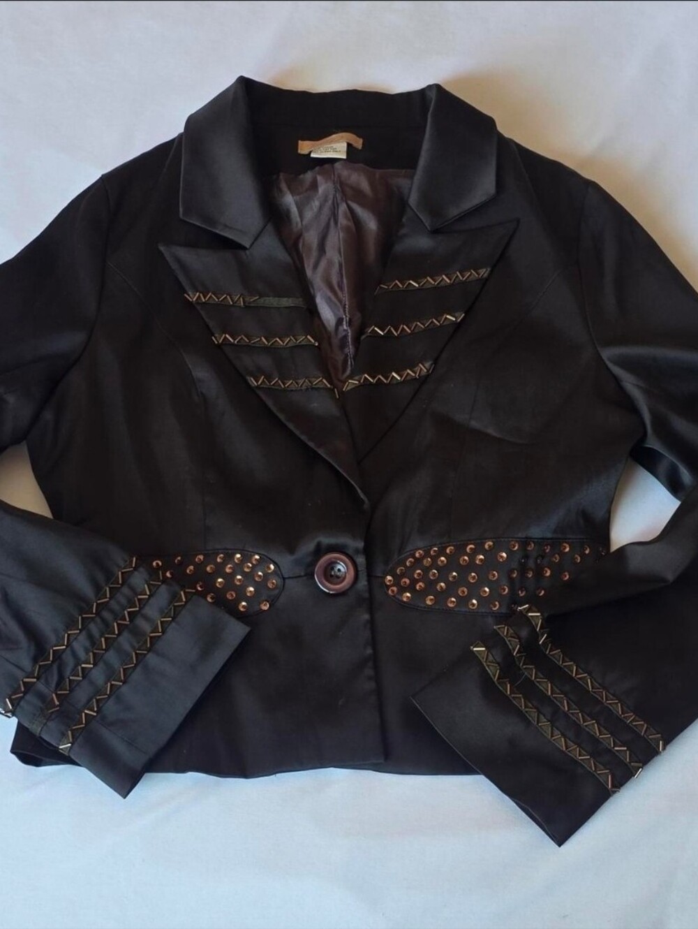 Vintage Black Women's Stud-Accent Single-Button Blazer